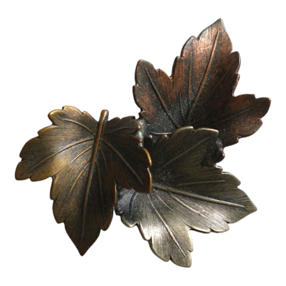 K&T Tri Color Leaf Brooch Copper Brass Silver Tone Nature Autumn Pin Vintage